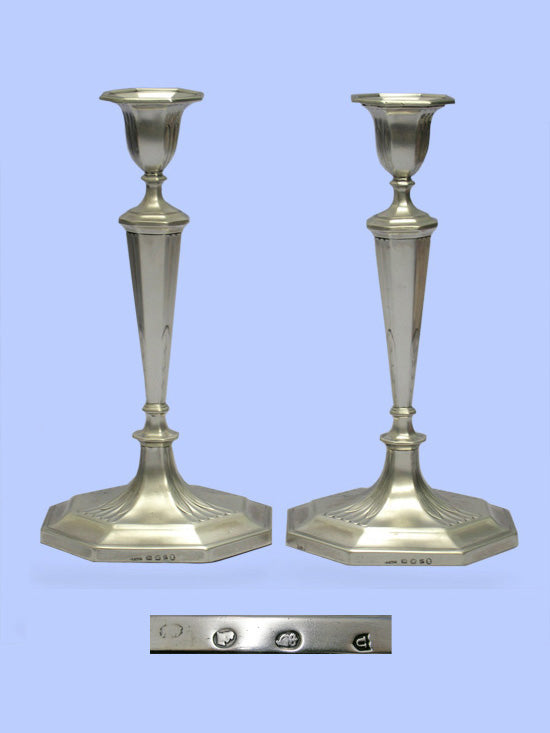 Pair of George III Cut-Corner Silver Candlesticks