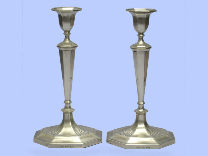 Pair of George III Cut-Corner Silver Candlesticks